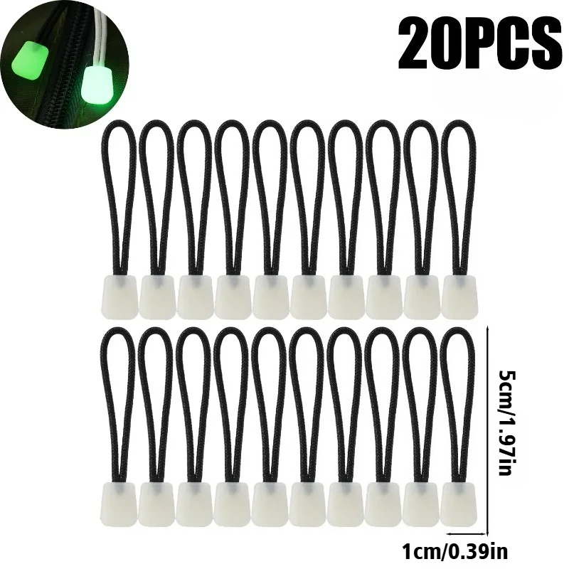 TEMU 20pcs Luminous Zipper Tail Rope Glow In The Zipper Head Anti-loss For Coat Rucksack Tent Zippers Outdoor Camping Repair Kit
