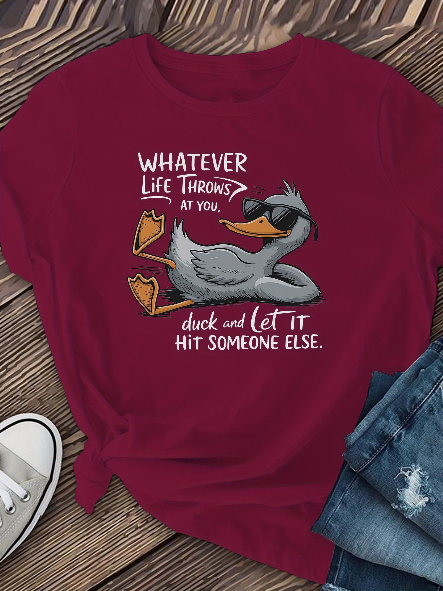 duck printed t shirt casual short sleeved t shirt patterned printed round neck t shirt breathable fabric suitable for spring summer and autumn