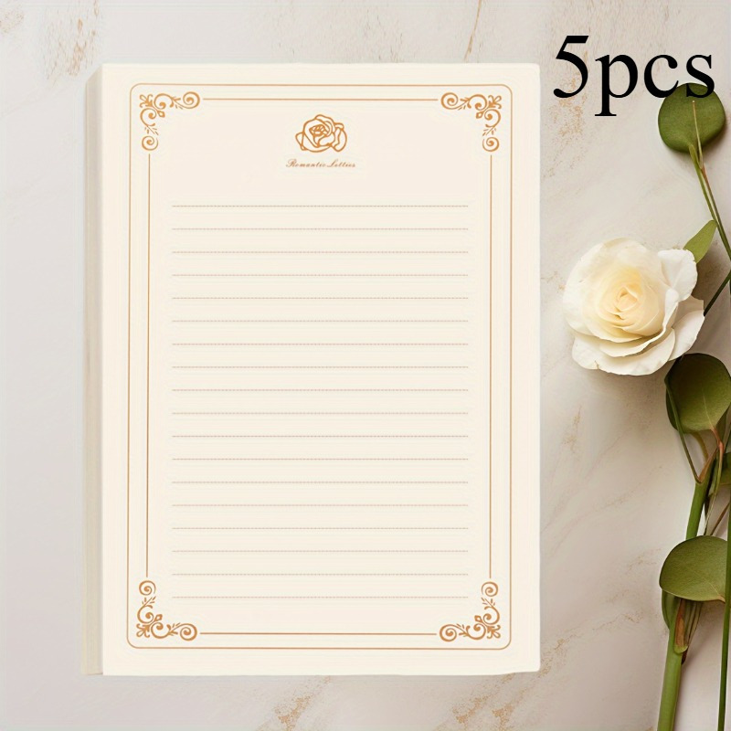 5pcs Golden Rose Paper, Blank Handwriting Book Paper, Thick And Smooth , Dots And Lines, Office Supplies, Notebook Stationery, Letter Paper And Envelope Paper