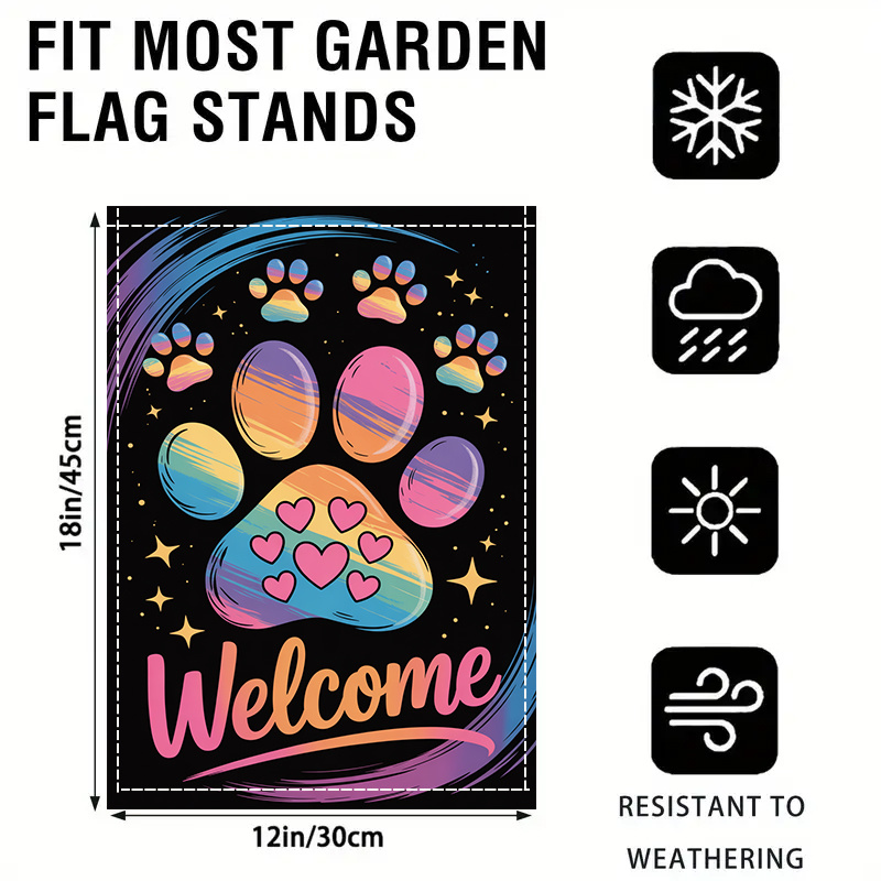 TEMU 2d Flat, 2d Flat 1pc, Colorful Paw Print With Hearts., Double-sided, Washable, Multi-functional Festive Yard Decoration Flag, No Electricity