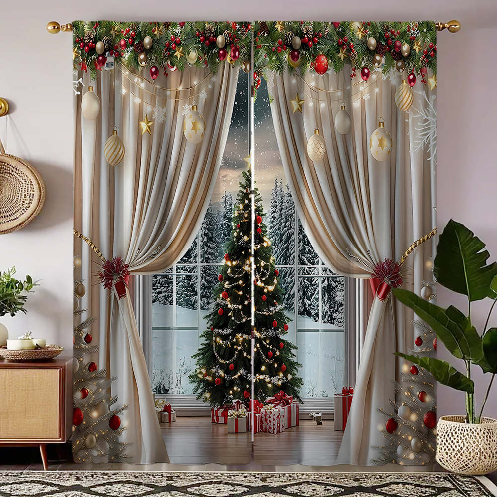 

2pcs Set European Christmas Curtains - Polyester - Decorative Panels For , , - , Doorway Drapes Accessories