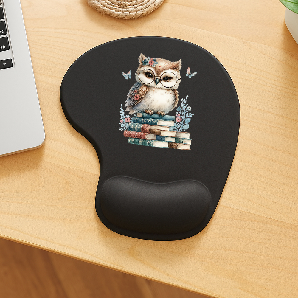 TEMU Owl & Book Mouse Pad With Wrist Rest - Cute Owl & Books Design, Soft Comfortable Desk For Office, Gaming,, Home & Travel, Compatible With