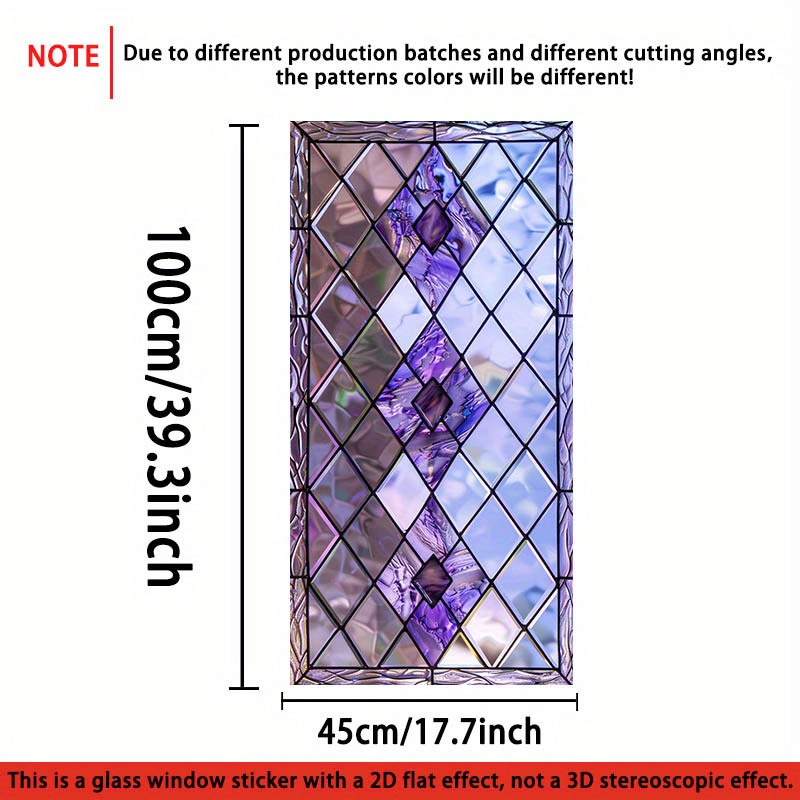 TEMU 2d Flat, 1pc, 2d Flat Purple Diamond Pattern Glass Window Sticker, Pvc Electrostatic Adhesive Decorative Film For Doors And Windows, Removable