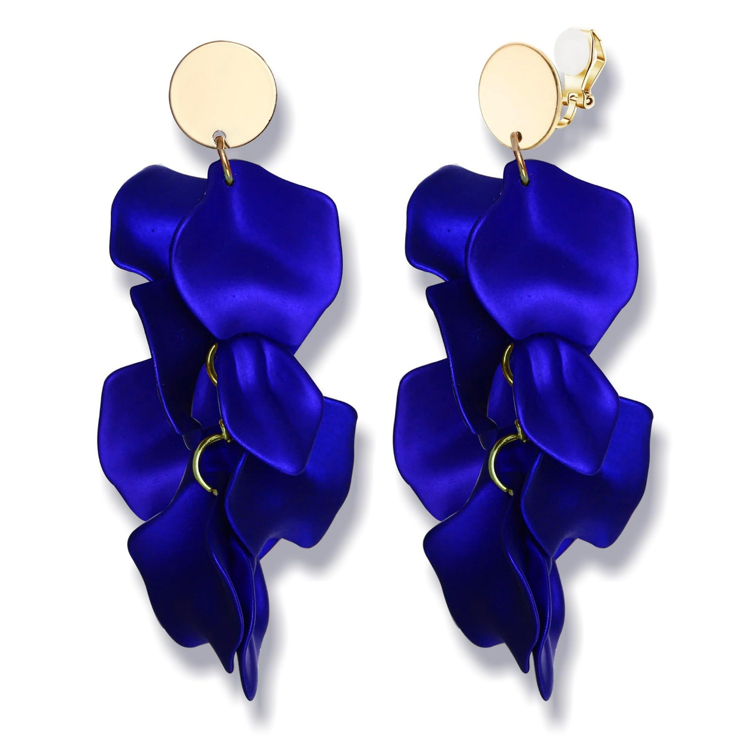 Image of A Pair Of Dangle Clip-on Earrings Featuring Rose Petals, Made Of Acrylic, In Red, White, Black, Hot Pink, And Orange, Perfect As A Floral Statement For Women