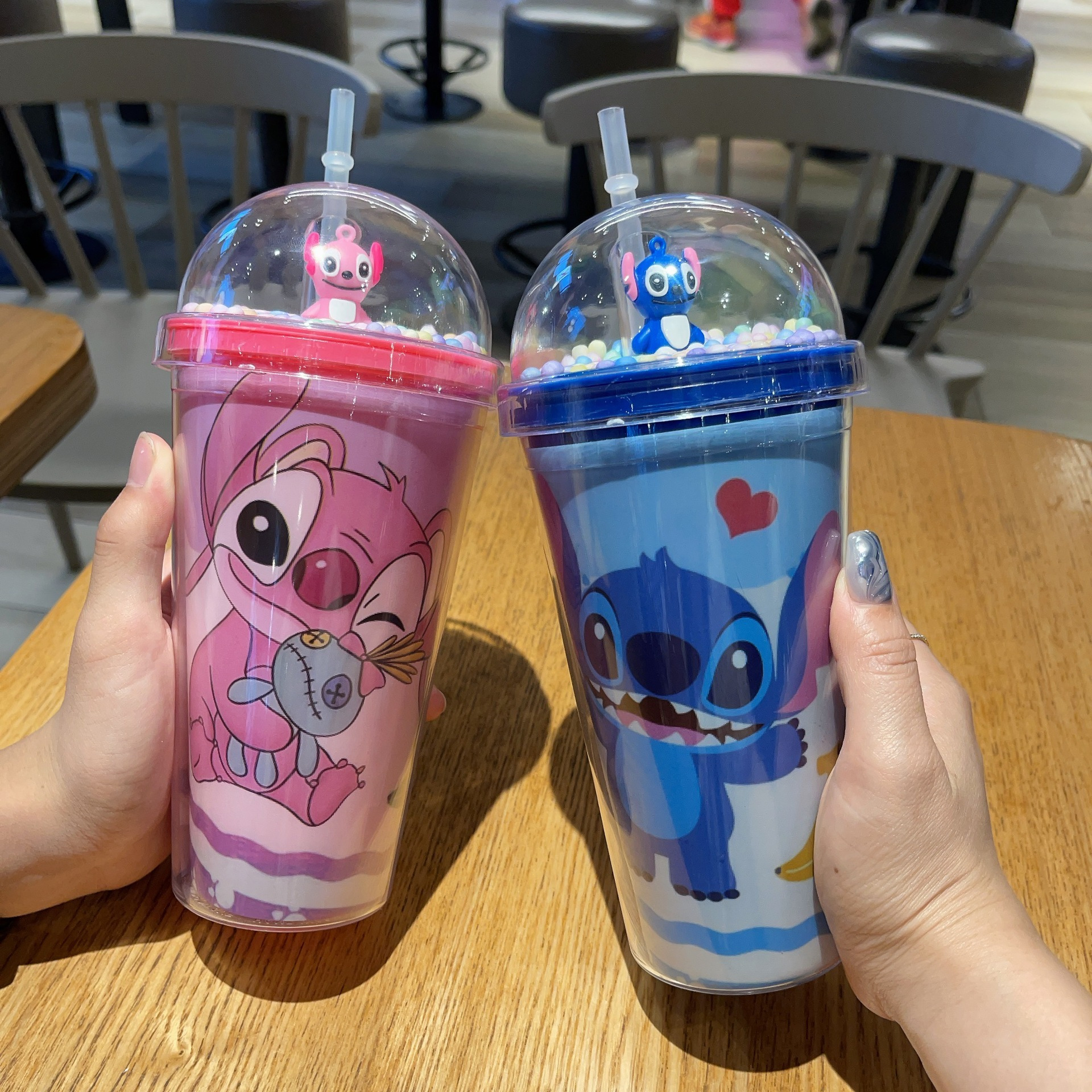 ディズニー 1個 スティッチと天使のドームストローウォーター