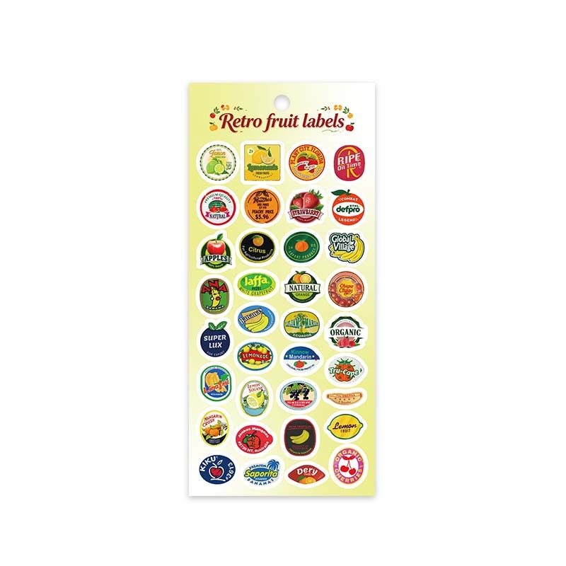 TEMU 35pcs Vintage Fruit Label Stickers, American Nostalgic Fruit And Vegetable Round Patterns, Ins Retro Style Decorative Stickers, Suitable For