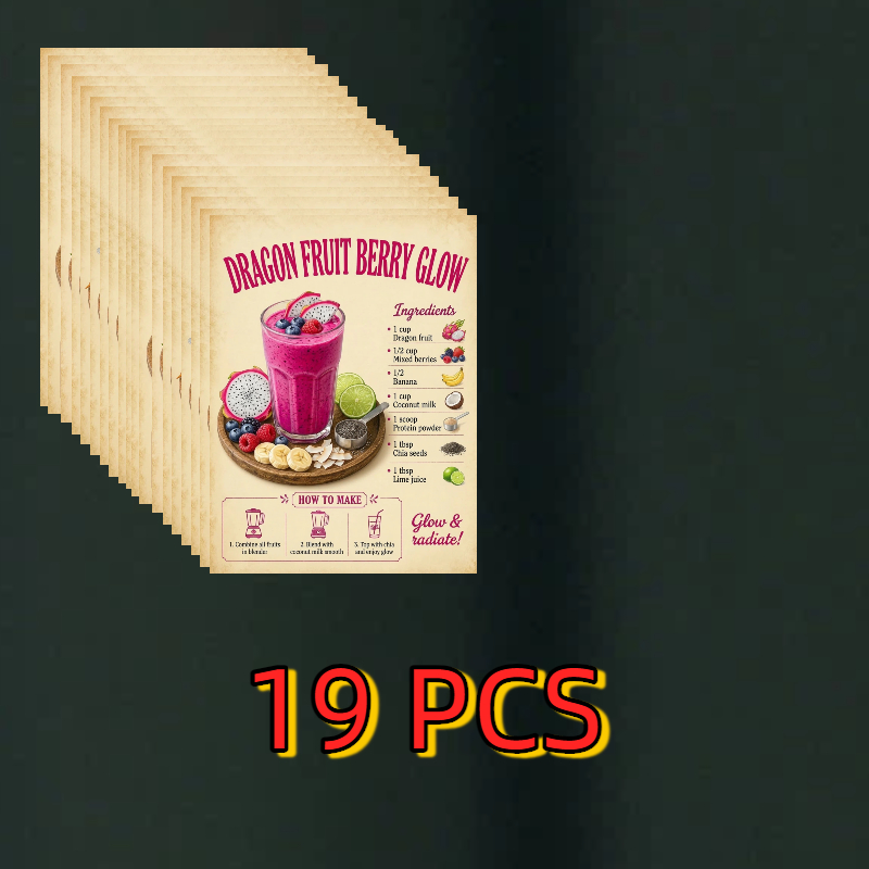 TEMU 19pcs Nutritious Fruit And Vegetable Smoothie Recipe Cards, Suitable For Home / Meals, Portable And Easy To Make | Convenient Smoothie Making