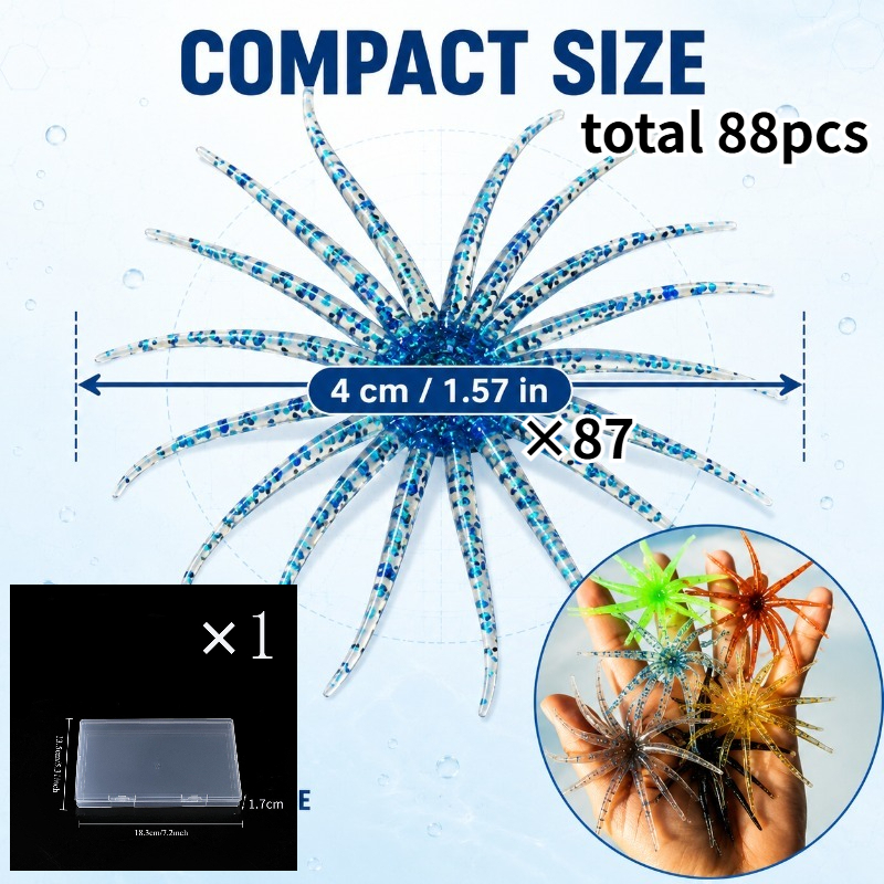 TEMU 88pcs (87 Baits 1 Bait Storage Box), Made Of Tpe Material, Realistic Soft Worms In Multiple Colors, Featuring A Spherical Floating . For Fishing