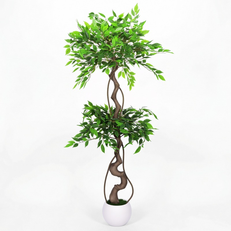 Image of 5ft Large Artificial Trees In White Pot, Fake Tree With Natural Curved Trunk, Tree For Indoor Home Decor, Living Room, Office & Patio