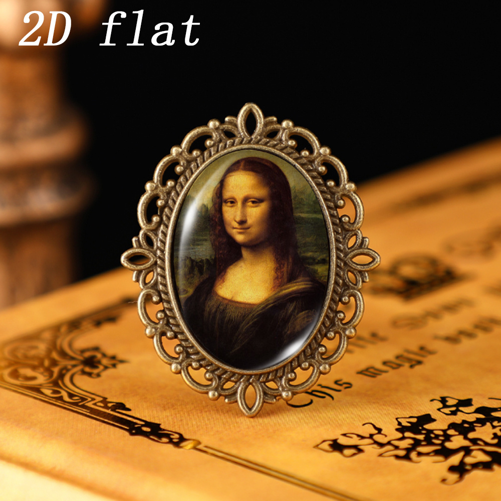 TEMU 2d Flat, 1pc Retro Art Oval Glass Badges, 2d Flat Design Glass Pattern, Versatile Ornament For Clothing & Backpacks, Unisex Vintage Hollow Lace