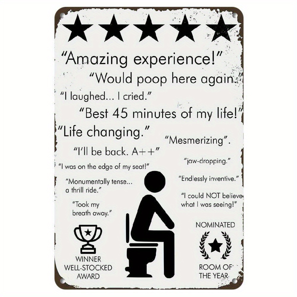 TEMU Room Decor 1pc Vintage Metal Toilet Sign - Humorous Bathroom Wall Art For Bar, Cafe, Home - Iron Construction, Funny Restroom Decor, "would Poop Here Again" Plaque