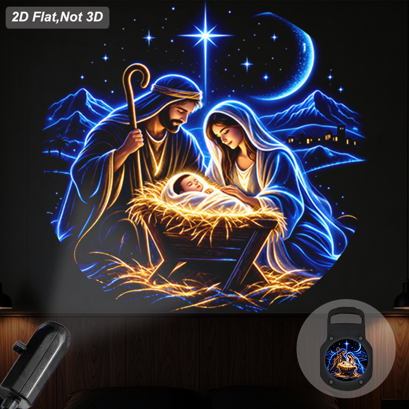 TEMU 2d Flat 1pc Portable Projector Lamp Projects Magical Nativity Scene With Holy Family And Starry Sky To Create Atmosphere At Home Halloween