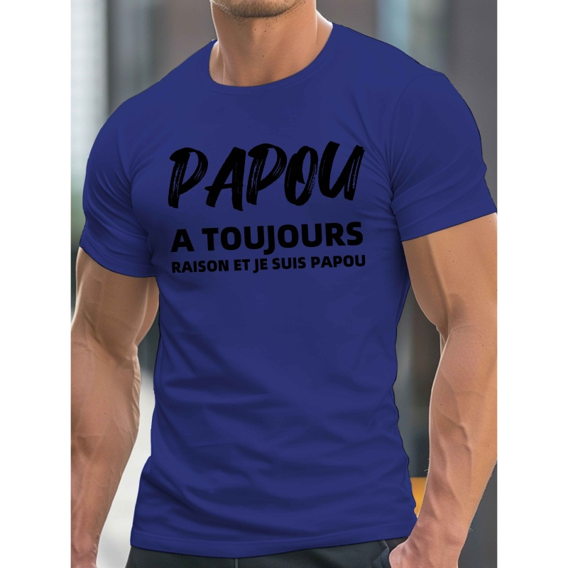 

T-Shirt Noir Décontracté pour Hommes avec Imprimé "PAPOU A TOURS" - Léger, Col Rond, Manches Courtes, Polyester, Haut d'Été