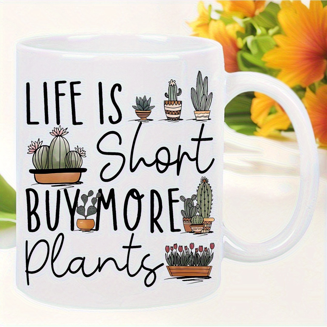1pc 11oz ceramic coffee   is short   plants design insulated reusable hand wash only ideal gift for birthdays holidays christmas new year valentines   mug with cactus plant illustrations reusable mug   quote mug glossy   mug coffee mug details 2