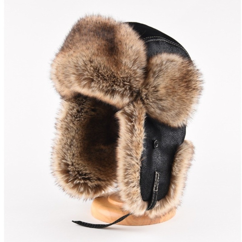 Faux Leather Winter Trapper Hat Snow Cap with Ear Flap for Men