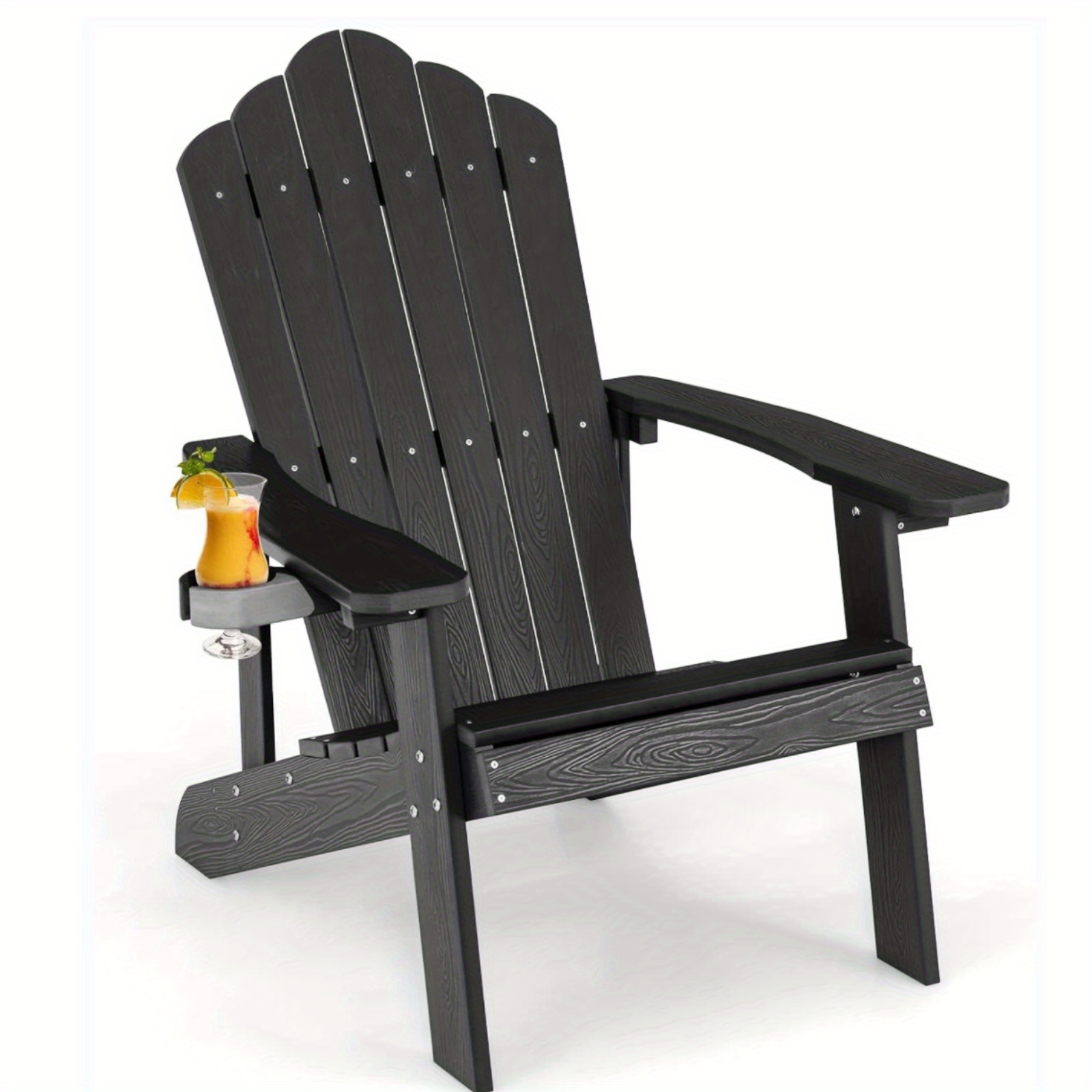 Outdoor Chair Featuring A Cup Holder, Designed With A Realistic Wood End, Resistant To Weather , Suitable For Patios, Backyards, Gardens, Decks, And Fire Pits, With A Weight Capacity Of 380