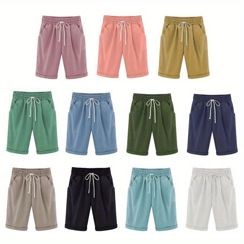 womens high waisted knee shorts 100 with pockets elastic waistband for gym daily wear l 5xl multi color Product details 1