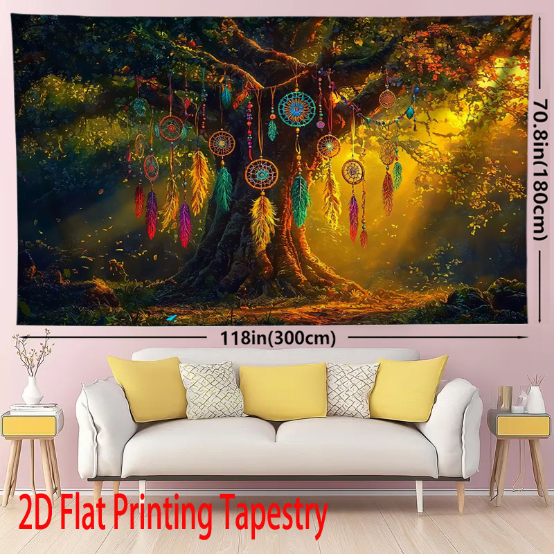 Boho Dreamcatcher Tree Tapestry Fantasy Forest Wall Hanging Decor_voghion.com