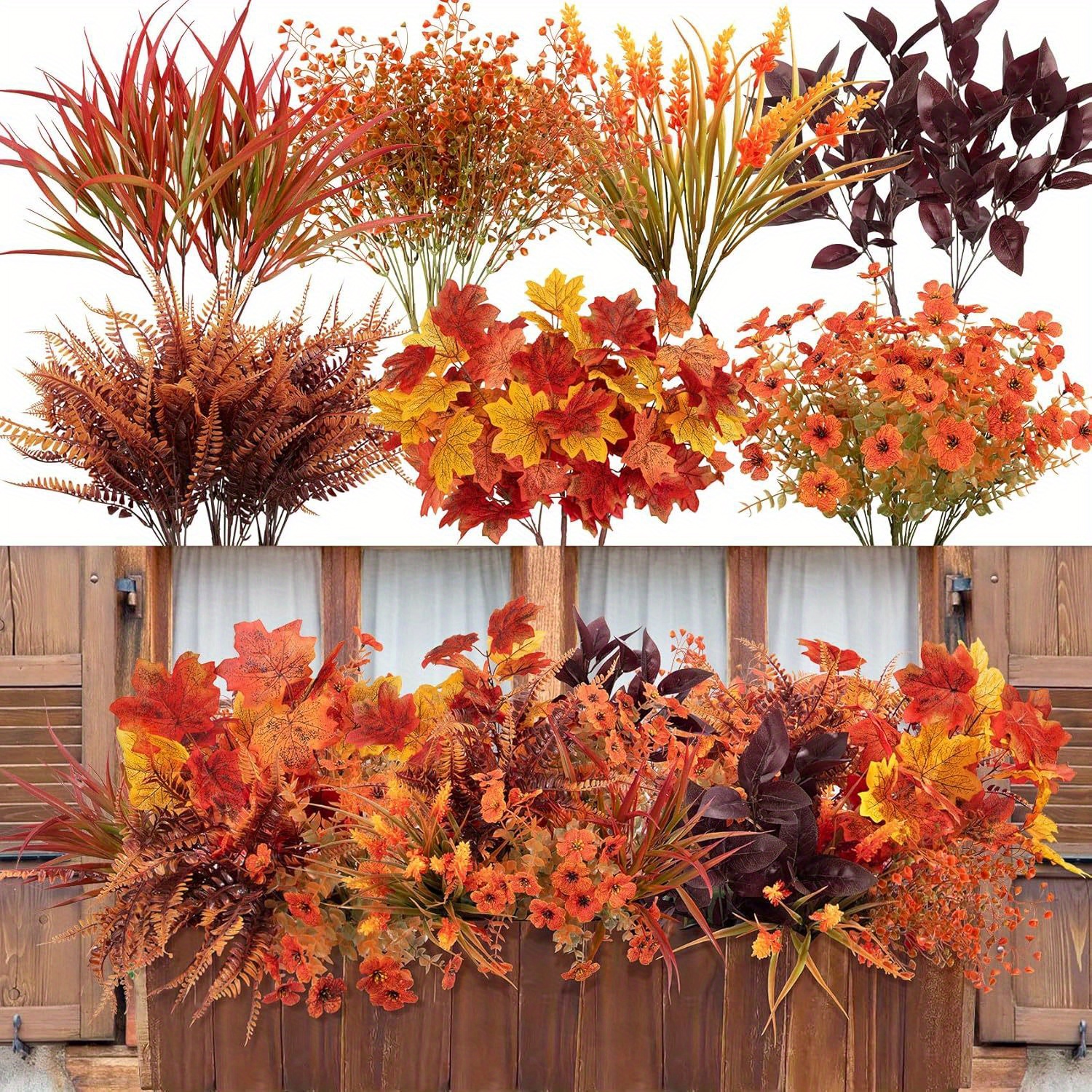decorazioni autunnali artificiali con 16   di fiori, resistente ai   uv in plastica per interni ed esterni, decorazione da finestra e giardino per ringraziamento e halloween