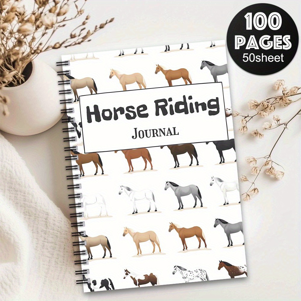 TEMU 1pc Of A Vintage Floral Horse Spiral Notebook Travel Journal, A Diary Planner For Horse Riding Enthusiasts, Western Cowboy School Office