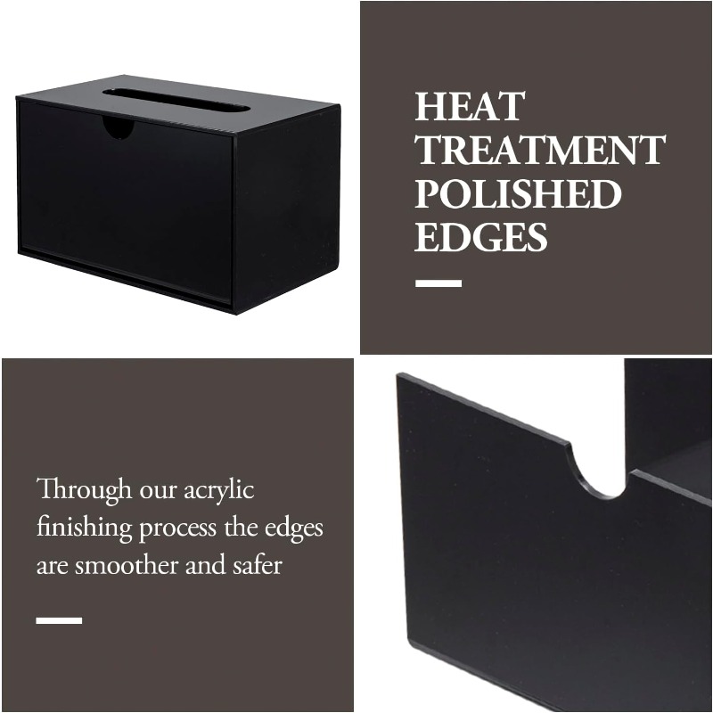 modern black glossy acrylic tissue box dispenser with slide-out holder & refillable drawer-like design - rectangular bathroom/office/ vanity storage, space-saving tissue dispenser with    ,     &   pads - minimalist  , easy-  (compatible with tissues not included) - sleek rectangular tissue box cover with slide-out panel, tissue holder bathroom Product details 2