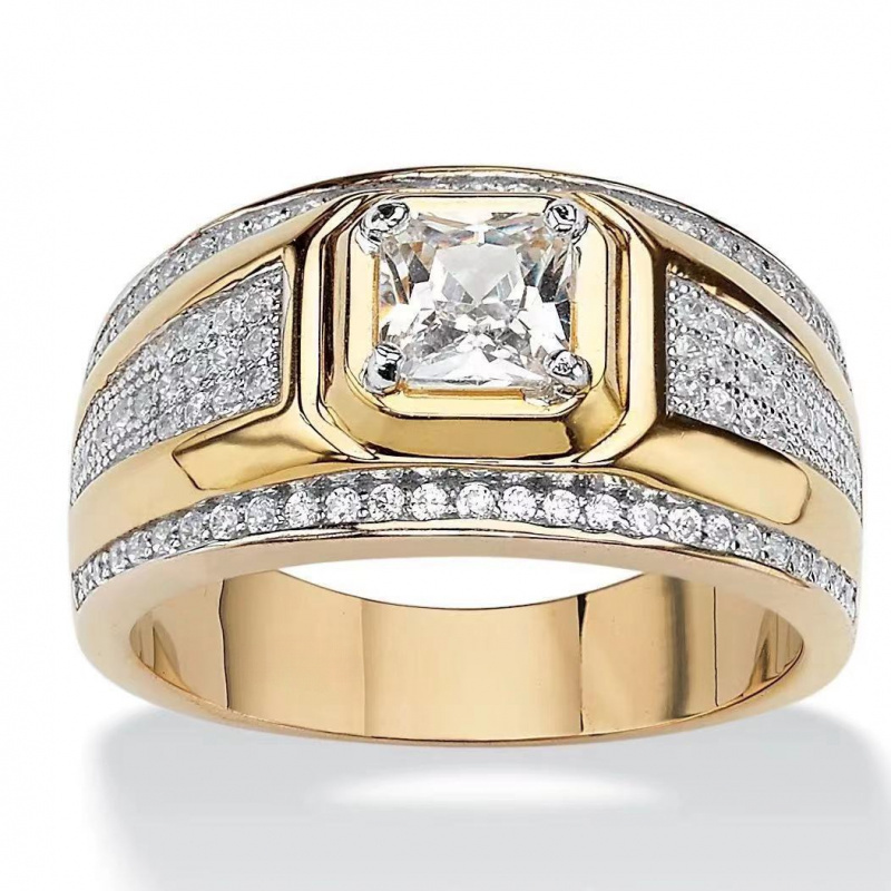 

Men's Golden-tone Business Ring With Square Cubic Zirconia - Weddings & Engagements