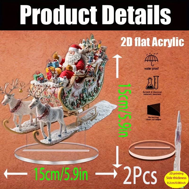 TEMU 2d Flat, 2d Flat Acrylic Santa Claus Sleigh & Reindeer - Vintage Bohemian Freestanding Tabletop Christmas Decoration Suitable For Home/office