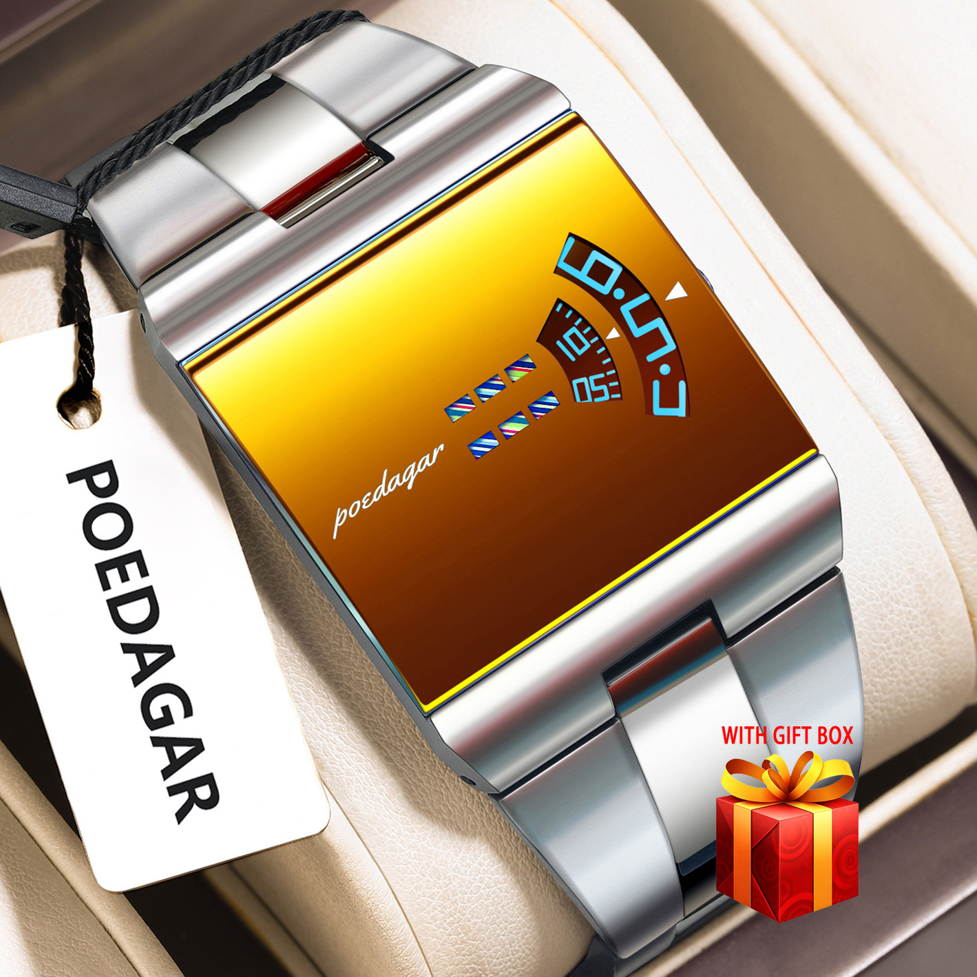 Image of Genuine Men's Watch, Stylish Casual Business Wristwatch, Rectangular Dial Design, Calendar , Ideal Gift For Back-to-school, Birthday, Christmas, Valentine's Day, Gift Box Packaging, Without Battery