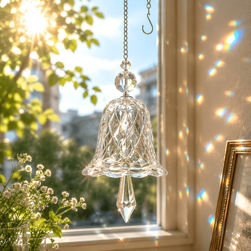 Image of Bell Crystal Suncatcher Ornament, Window Hanging Crystal Decor To Refract Light, Home Balcony Indoor Hanging Pendant