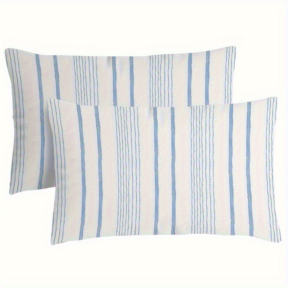 TEMU 2d Flat 2pcs Blue And White Striped Pillow Covers, Compact And Practical Size, Suitable For Office Chairs And Small Apartment Window Decoration,