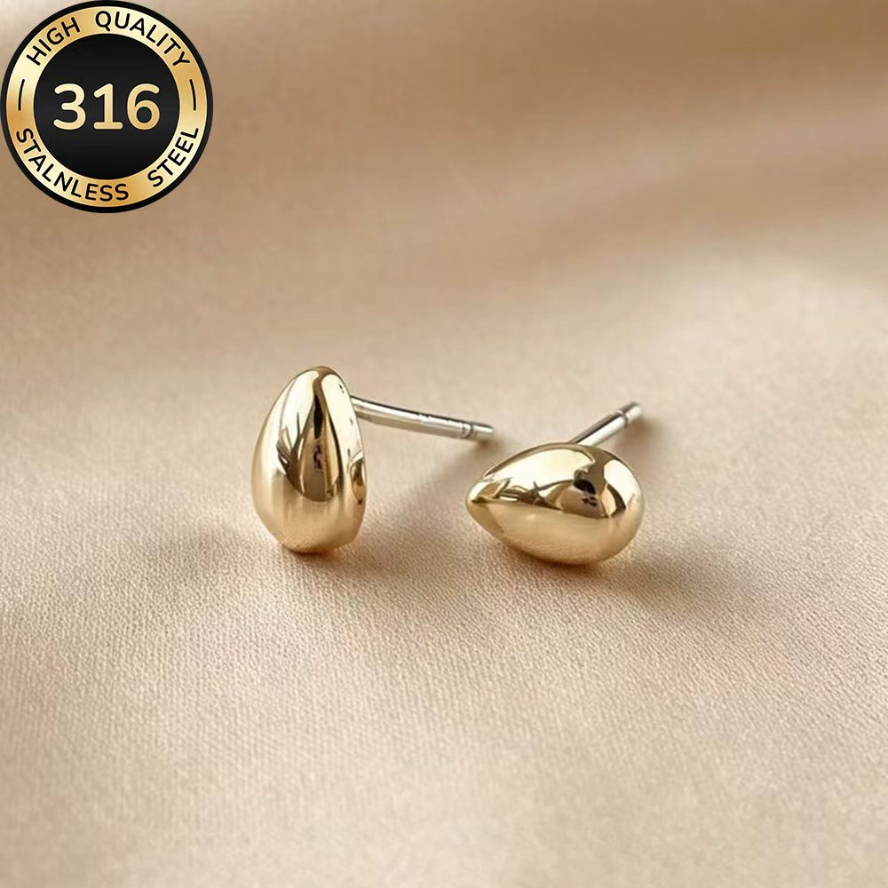 TEMU Pendientes de botón dorados de acero inoxidable de calidad, hipoalergénicos, resistentes a la decoloración, fáciles y elegantes, adecuados para
