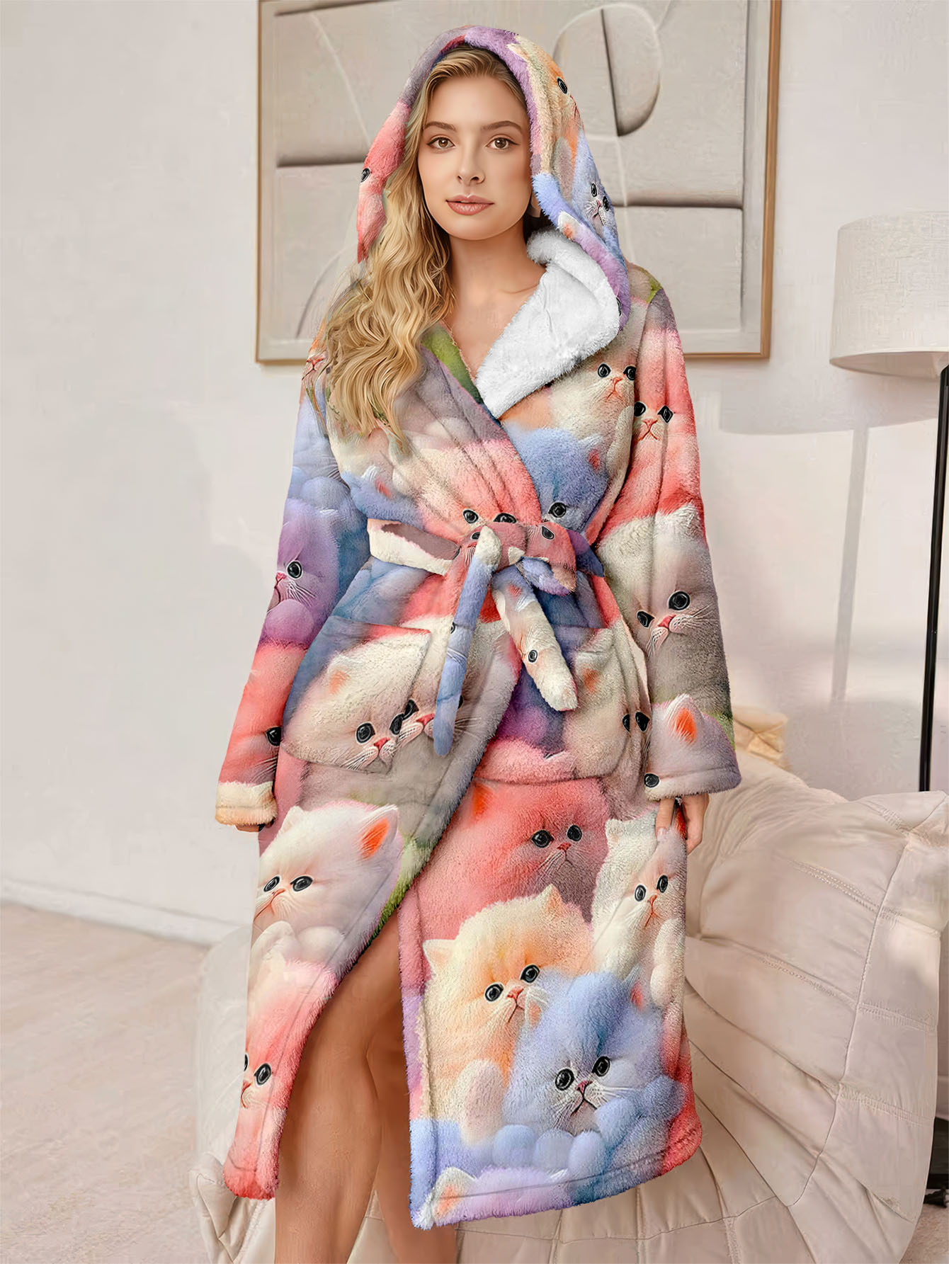 Women'S Luxury Bathrobe - Plush Hooded Robe with Drawstring Waist & Pockets, Soft Fluffy Winterrobe in Pastel Pink - Cozy Indoor/Outdoor Wear for, Bath, Spa, Or Home - Perfect Winter Gift For Women, Bathrobe For Women, Spa Wear, Comfortable Wear
