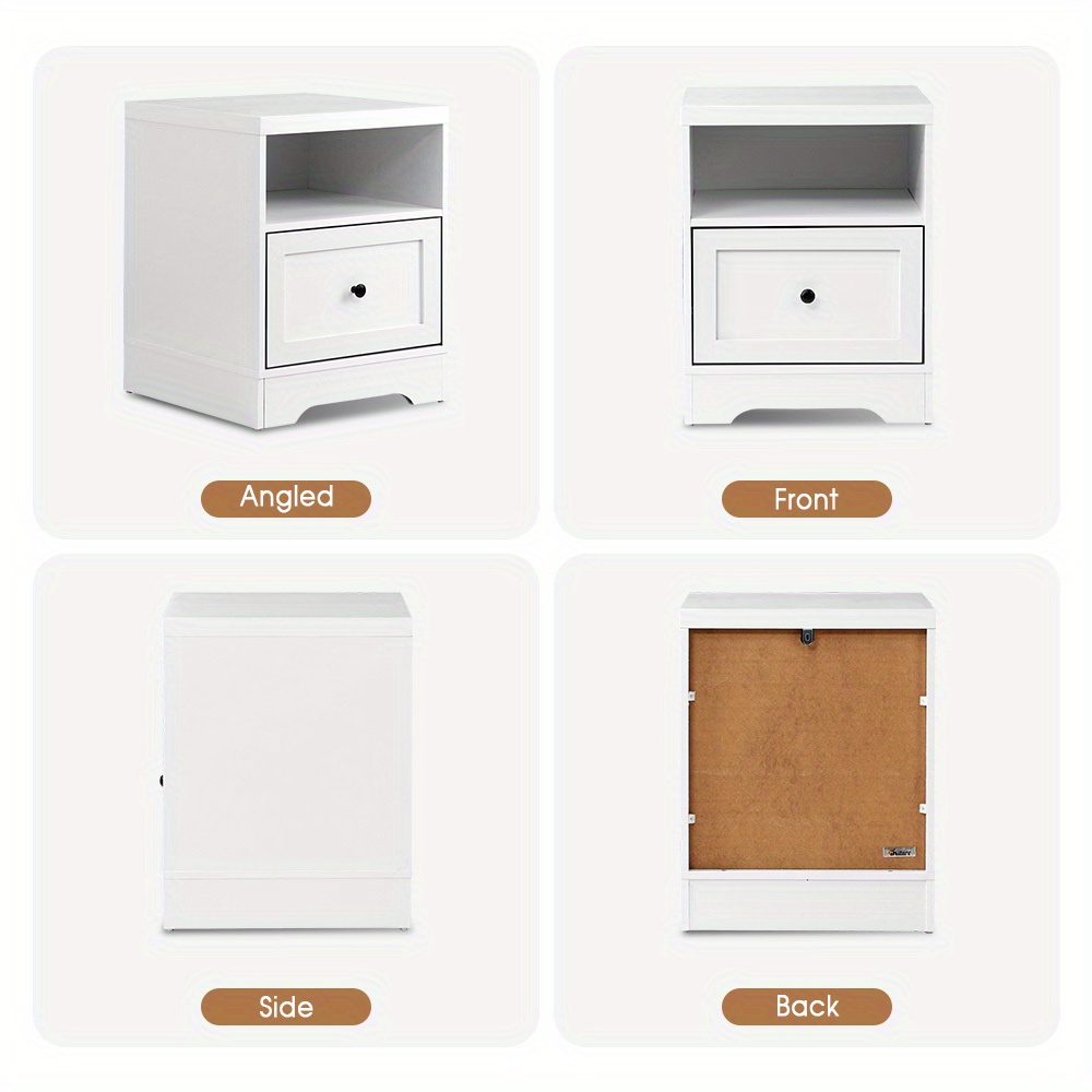 set of 2 bedside tables with   drawers and open shelf storage cabinet nightstands side tables end tables wooden bedroom furniture bedroom cabinets for elegant storage Product details 0