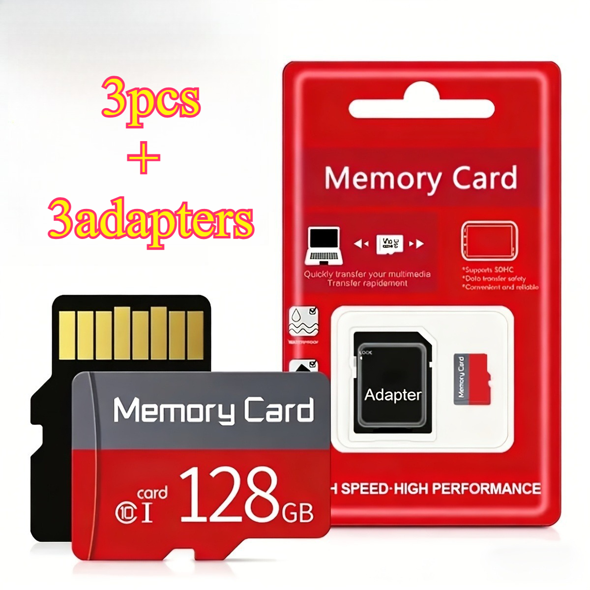 TEMU 1 Pack 128gb U3 Class 10 Micro Tf Sd Memory Cards, High Speed Mini Tf Flash Storage Cards With Sd Adapter, Universal For Mobile Phones, Cameras,
