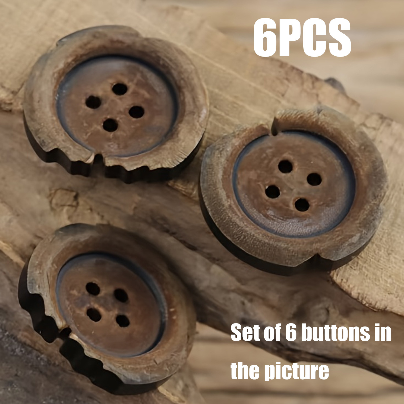 Image of 6 Natural Horn Material Casual Retro Burnt Yellow Brown Buttons, Irregular Shaped Buttons, 15mm And 20mm