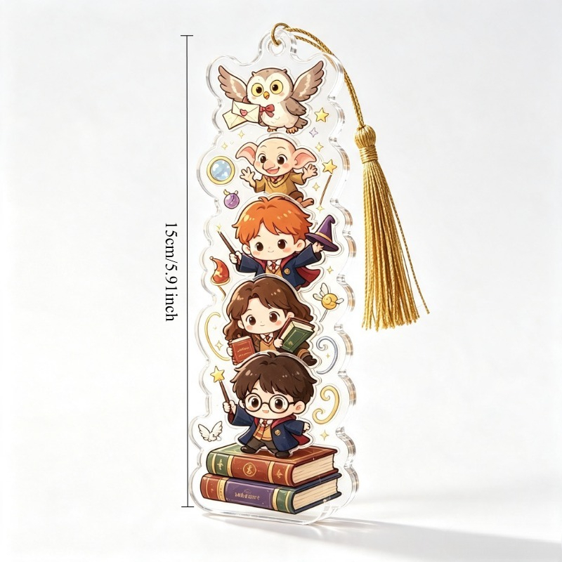 TEMU Wb Harry Potter Bookmark With Q-version Collectible Characters - Vertical Stacking Bookmarks Suitable For Harry, Hermione, Ron, Dobby & Hedwig