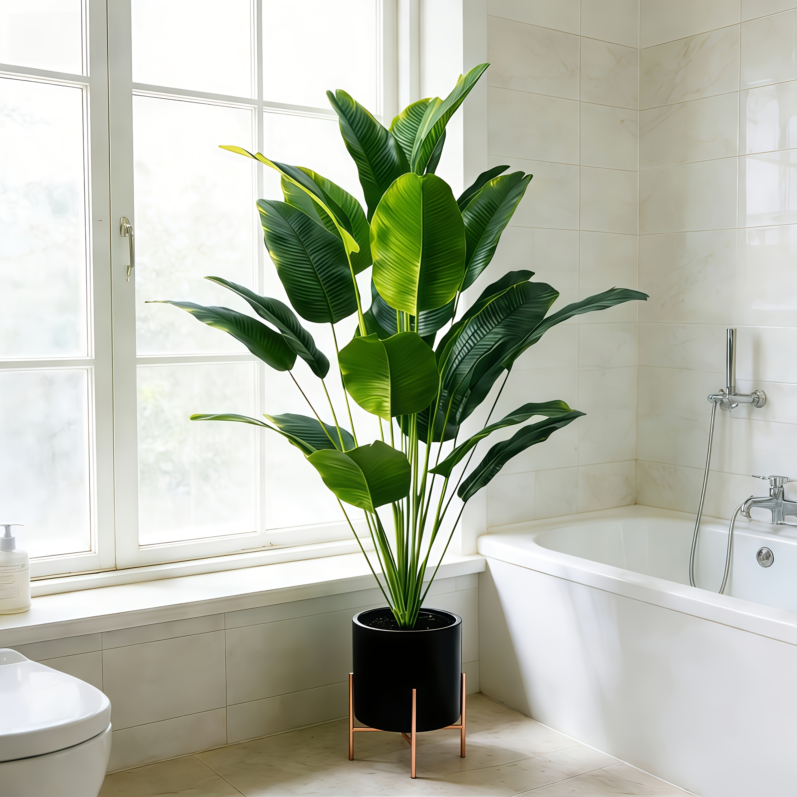 1 Extra-Large Outdoor Artificial Green Plant - Loose Palm Tree for Wedding Garden Modern Decor, Maintenance-Free Four-Season Evergreen Wealth Tree Artificial Plant | Pothos Evergreen Potted Plant, Large Leaf Decorative Tree for Home and Office