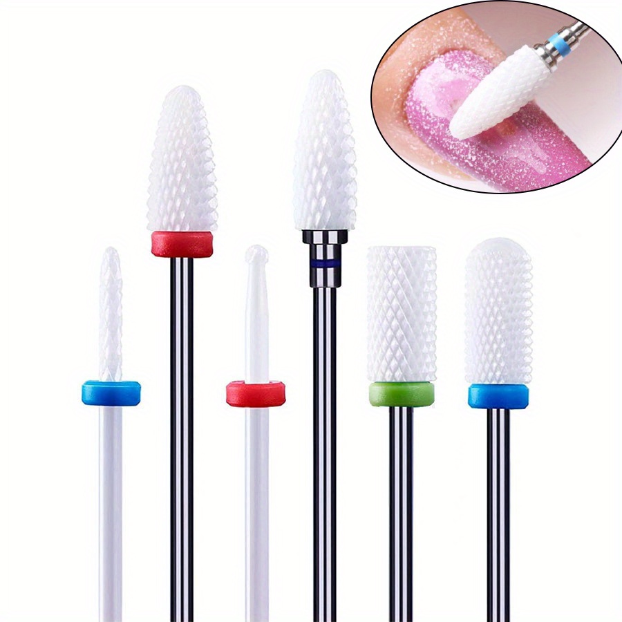 TEMU 6 Piezas de Brocas para Uñas, Profesionales Cerámicas para Mejora y Pedicura, Cuchillas Cónicas para Quitar Esmalte/Gel y Cutícula