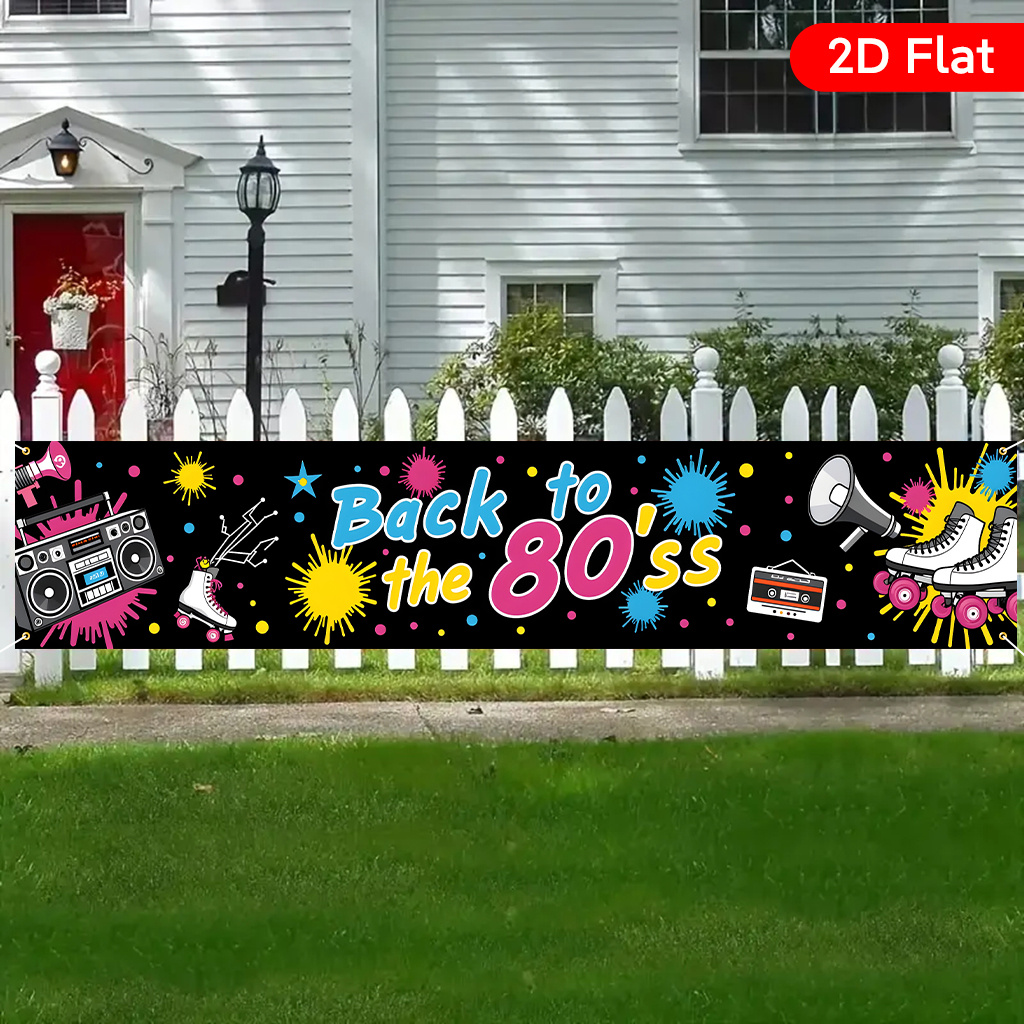 E-shop 1 Stück Großes Retro 80er Partybanner – Vintage „Back to the 80s“-Dekoration mit auffälligem Text, Neonfarben – Langlebiger Polyesterstoff für