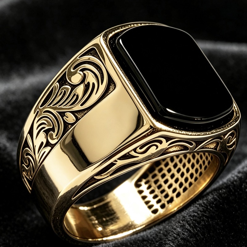 TEMU New Fashionable Men's Domineering -plated Black Ring With Carved Lace For Daily Wear, Holiday Gifts, And Jewelry