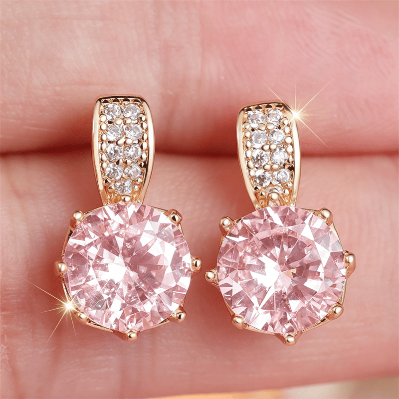 TEMU Elegant Golden Color Round Cut Claw Earrings Synthetic Synthetic Zirconia Stud Earrings Valentine's Day Gifts Unisex
