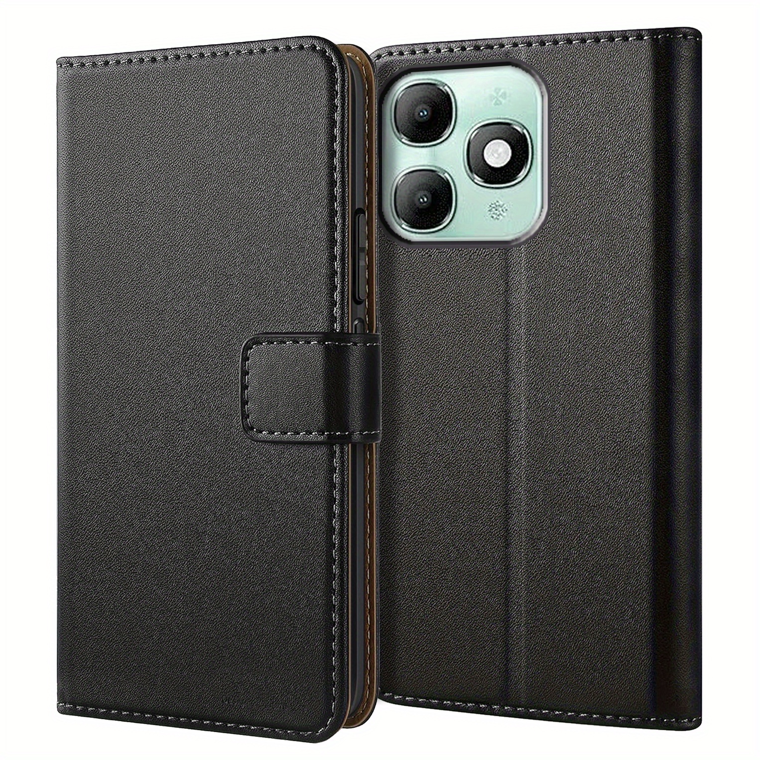 TEMU Phone Case - Protective Flip Case For A90 Featuring A Card Holder, Magnetic Closure, And Kickstand, Faux Leather