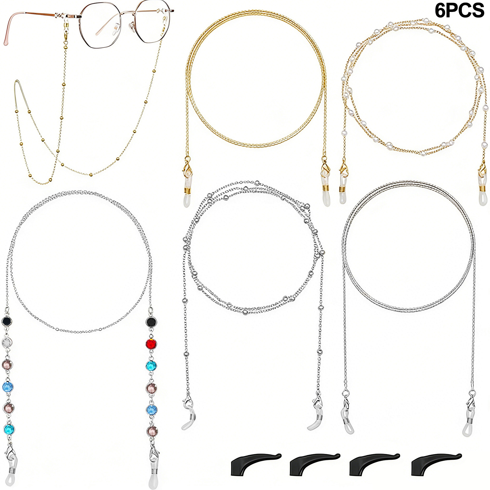 TEMU 6pcs Metal Beads Chains Glasses Retainers