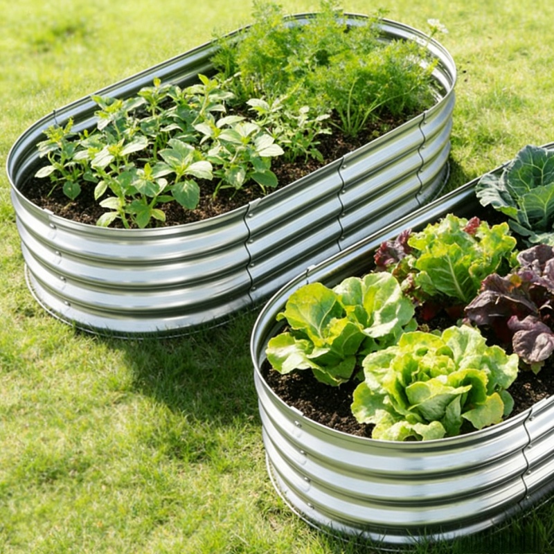 TEMU 2pcs Galvanized Raised Garden Bed Kit, Oval Large Metal Planter Garden Boxes Outdoor, Rust Resistant, For Vegetables, Flowers, Planting