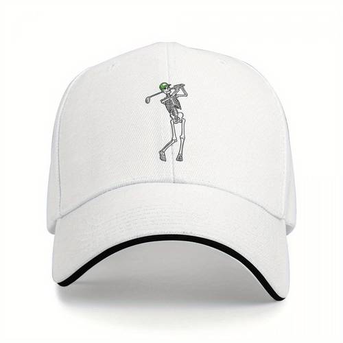 adjustable golf skeleton baseball cap navy blue with white trim lightweight breathable polyester fun halloween golfer design for men women golf accessories
