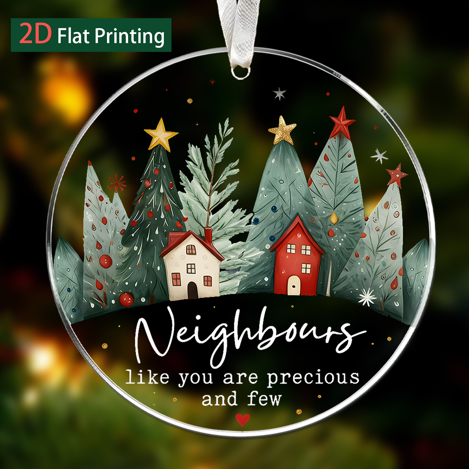 TEMU 2d Flat - Acrylic Hanging Ornament For Christmas Featuring A 2d Flat Design, Celebrating The Of Neighbors . This 2025 Gift Is A Non-electric