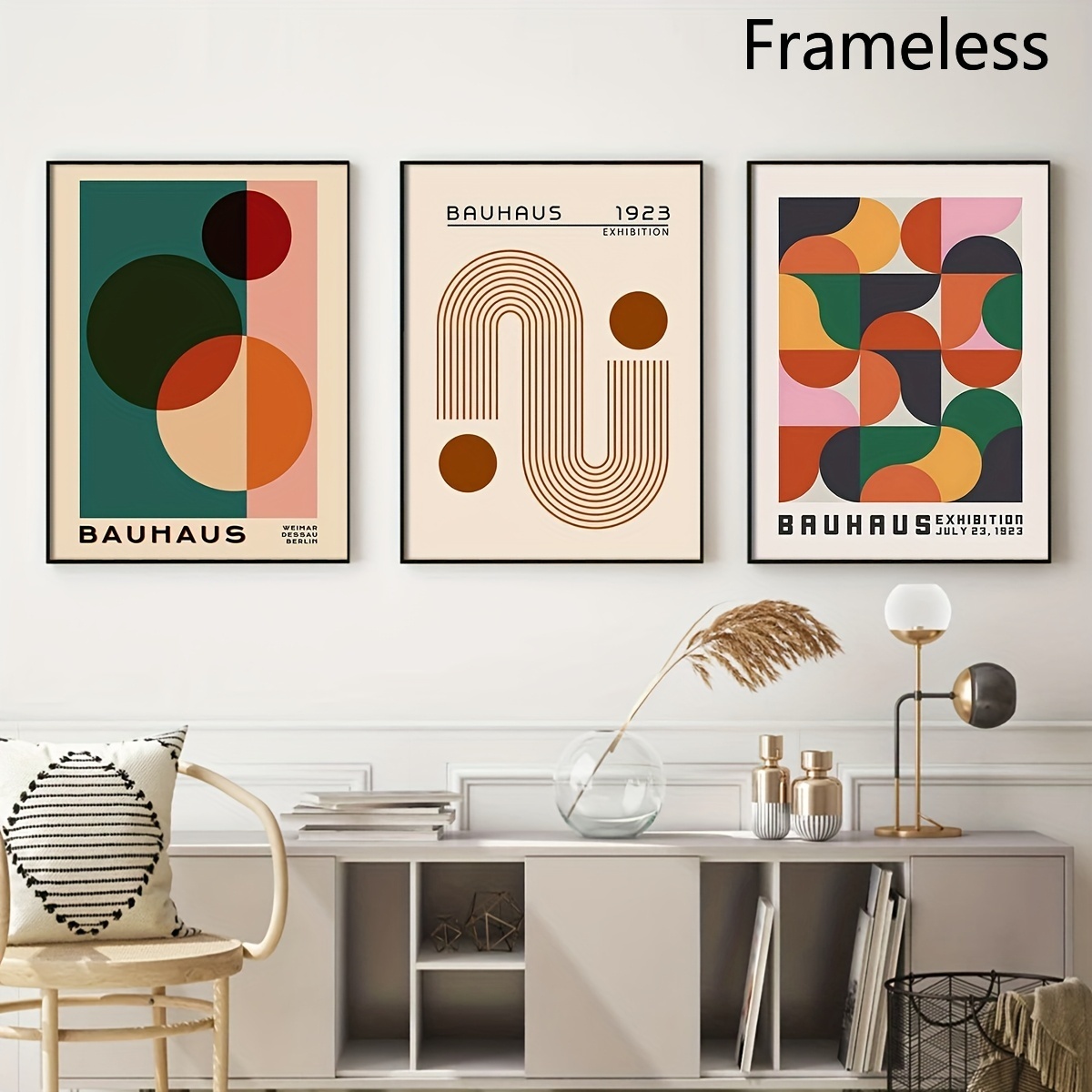 TEMU 2d Flat, 3pcs Bauhaus Wall Art Prints - Modern Bohemian Abstract Vertical Suitable For, Bedroom, Home Office Decor, Frameless Minimalist Posters