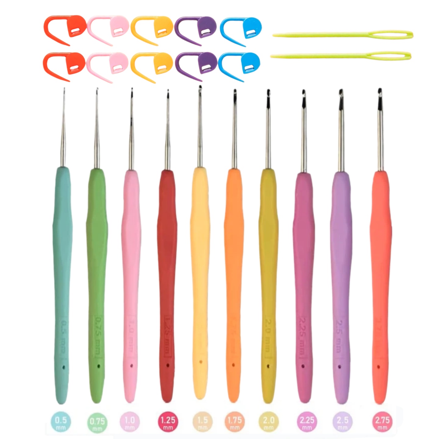 TEMU Set da 22 uncinetti per pizzo fine, misure da 0,5 mm a 2,75 mm, con impugnature morbide dal design ergonomico e segnapunti, strumento per gli