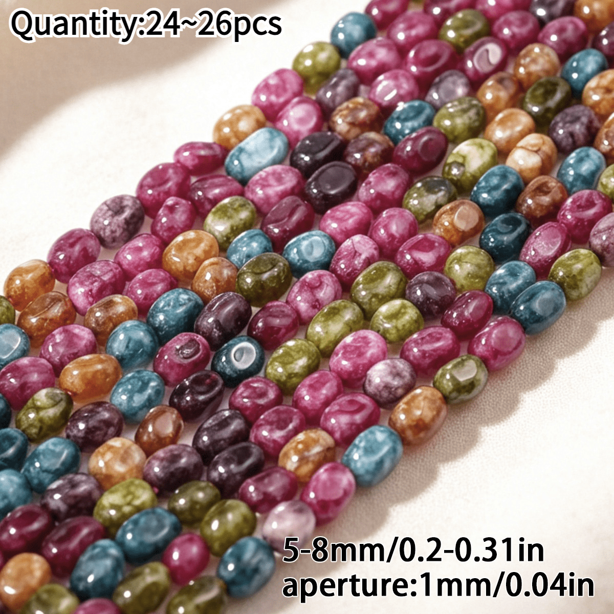 TEMU AAAAA 5X8Mm 24-26pcs Perles d'agate multicolores naturelles irrégulières à trou central, pour la fabrication de bijoux, bracelets, , décorations
