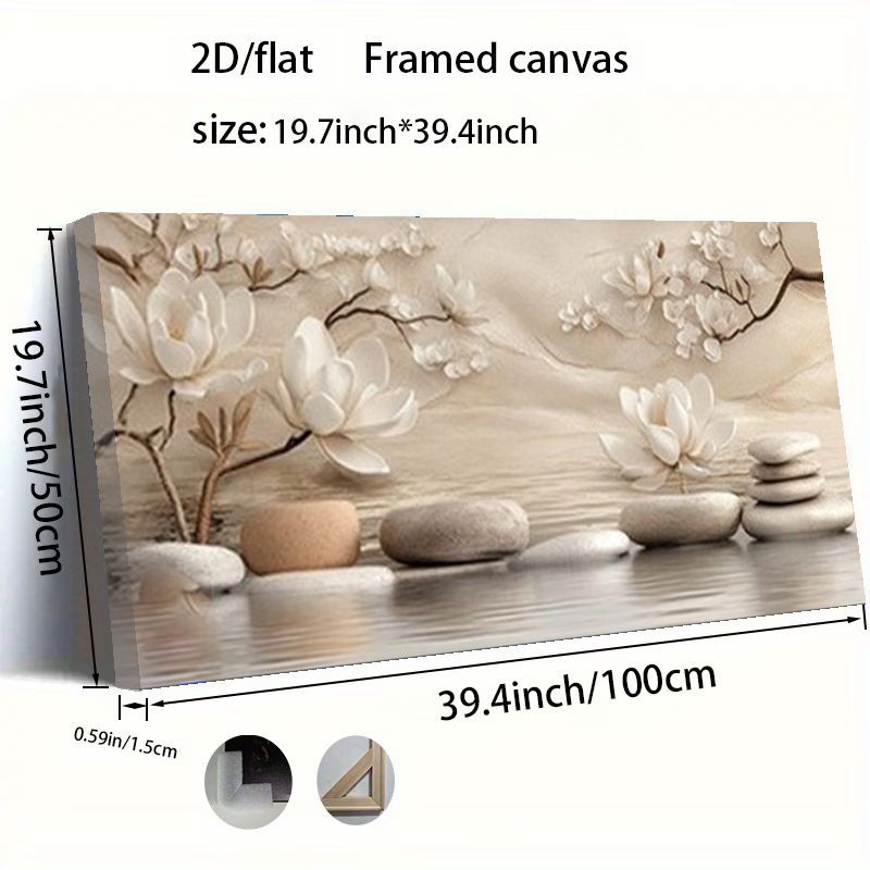 TEMU 2d Flat, 2d Flat, Flat 2d, 1pc Canvas Wall Art With Wooden Frame, White Scene, Size 60x120cm/23.6x47.2inch, Wrapped Wall Hanging, High-quality